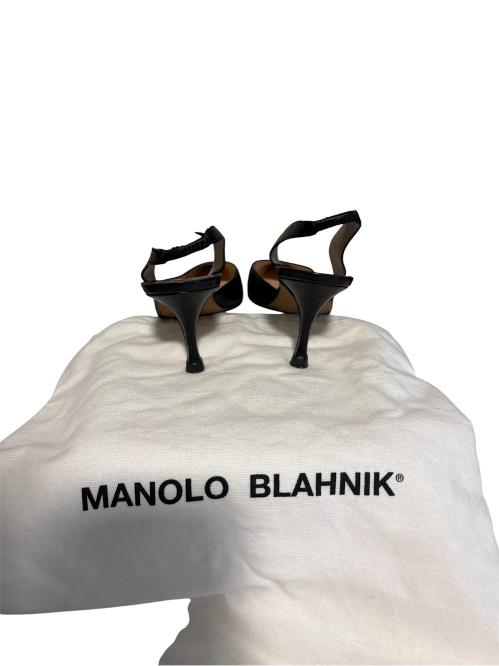 MANOLO BLAHNIK Carolyne 70, Black Nappa Leather Slingback Pumps, SIZE 35 - Picture 3 of 6
